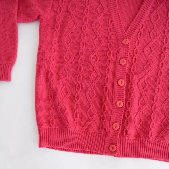 Vintage Tradition  Pink Cable Knit Barbiecore Button Up Cardigan Sweater L - Picture 6 of 12